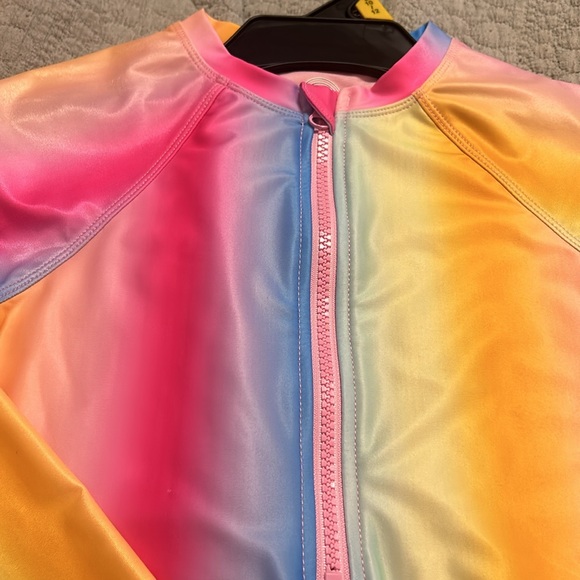 Wonder Nation Girls’ Long-Sleeve Rainbow Swimsuit – Size L (10-12) UPF 50+ - Picture 3 of 4